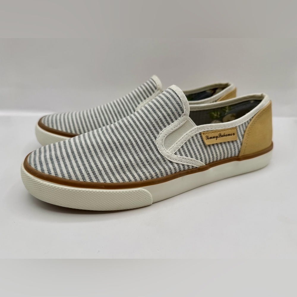 Tommy Bahamas Women’s Canvas Slip On Sneakers Brown/White/Striped, Unixes